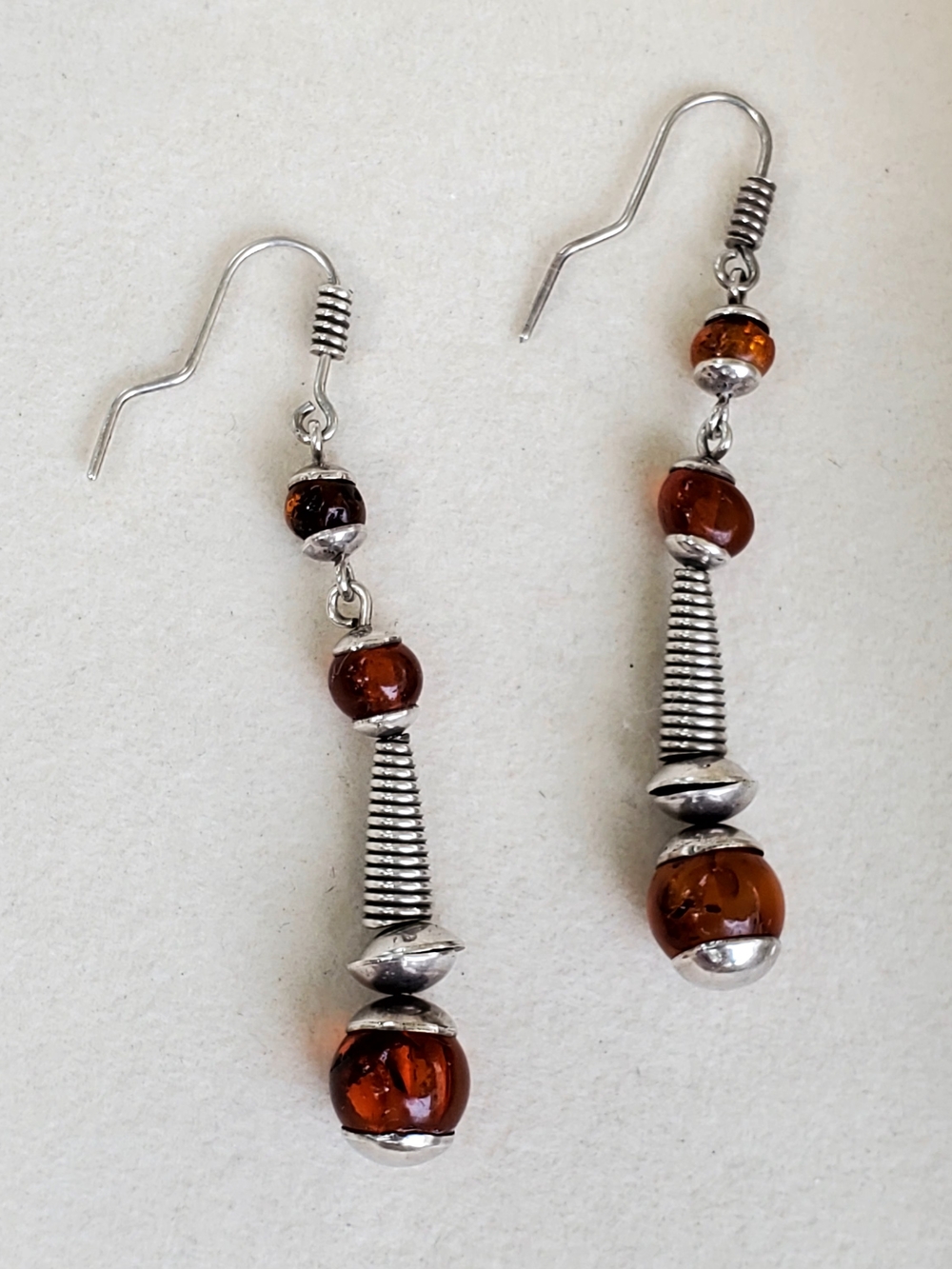 Sterling Silver Baltic Amber Dangle Earrings Acid Tested